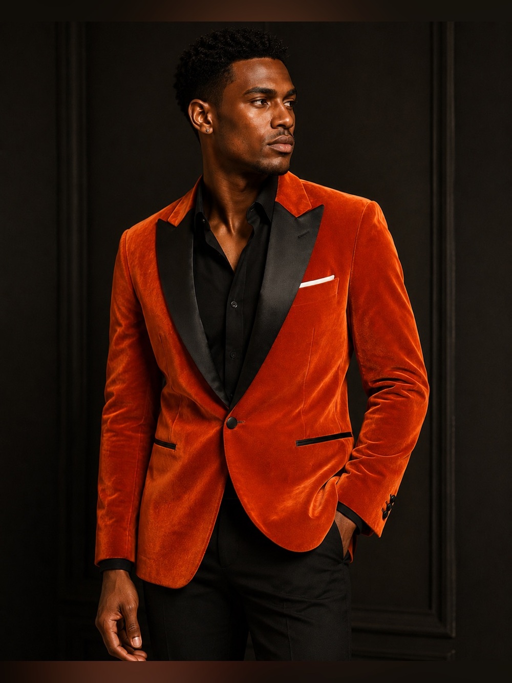 Barry.Wang Burnt Orange Velvet Tuxedo Blazer S BNWT